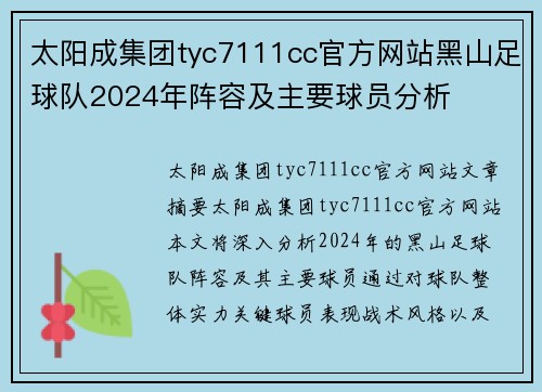 太阳成集团tyc7111cc官方网站黑山足球队2024年阵容及主要球员分析